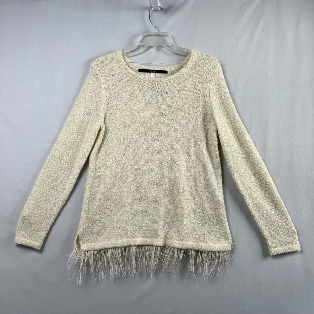 Kensie Sweater Womens Medium Pullover Textured Fringed Trim Long Sleeve - Picture 1 of 14